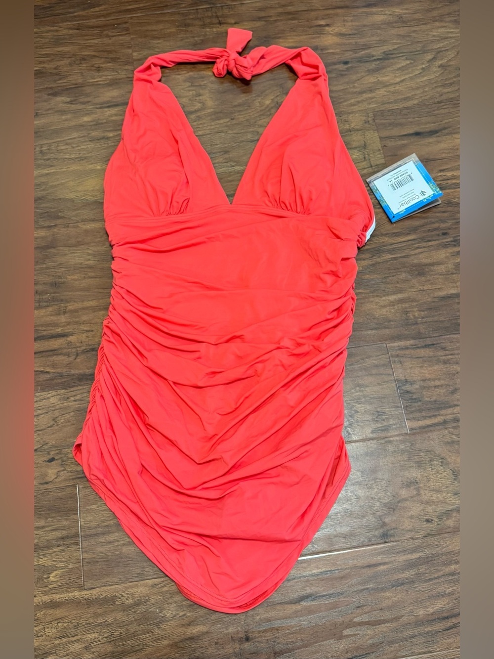 Coolibar Ruched Halter One Piece Skirted Swimsuit UPF 50 Slimming NWT 14